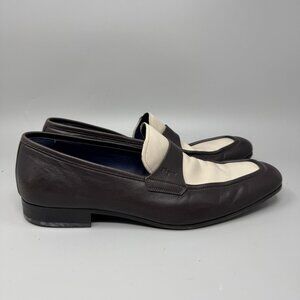 Salvatore Ferragamo Men's Leather Loafers Shoes Size Brown Beige Slip On